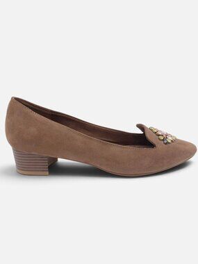 Ann Marino by Bettye Muller 9.5M Brown Suede Like Jeweled Low Heel Pumps